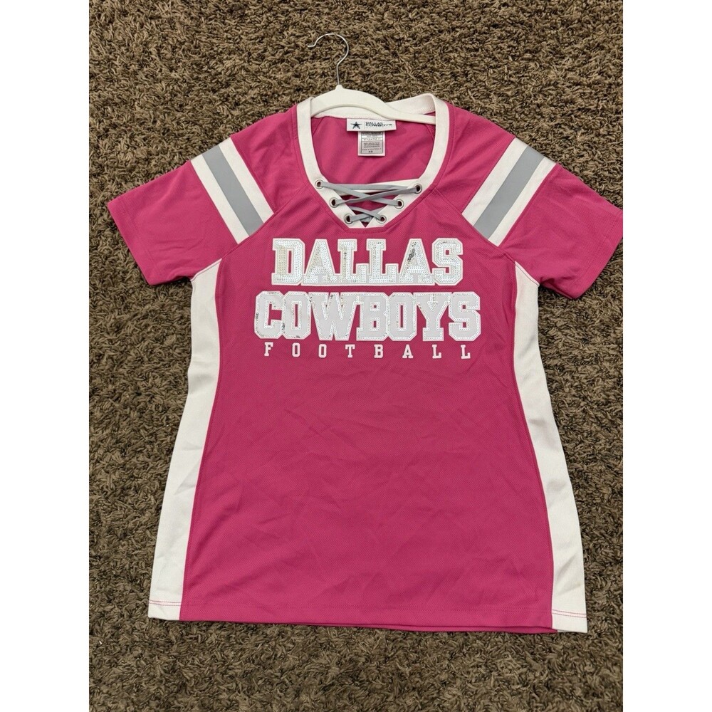 Dallas Cowboys Her Style Football Jersey Top Glitter Sequins Pink Womens Size XS